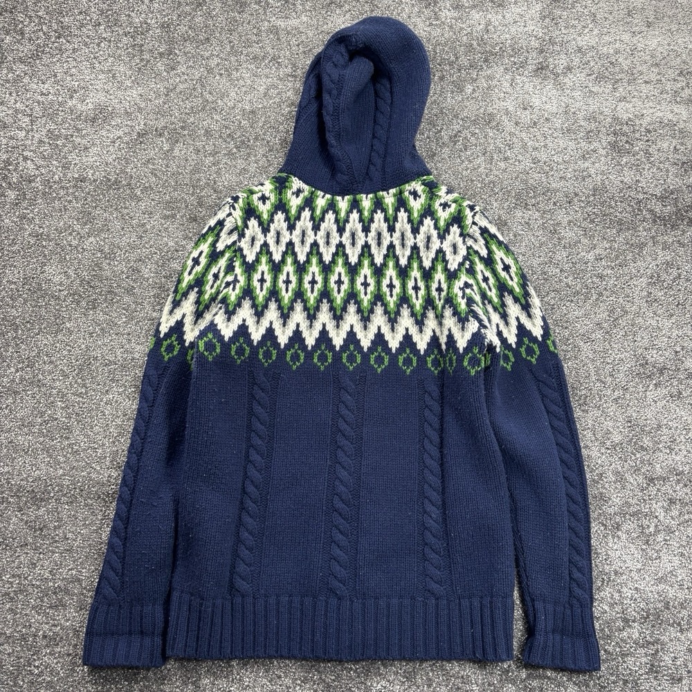 L.L.Bean Cardigan Sweater Women's Medium Lambswool Fair Isle Knit Hooded - Picture 2 of 9